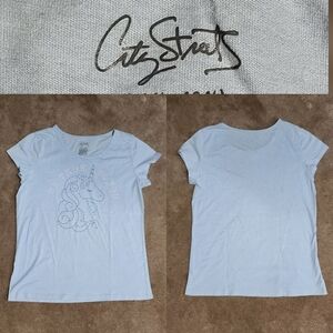 City Strats Sky Blue Unicorn Tee Sz Lg